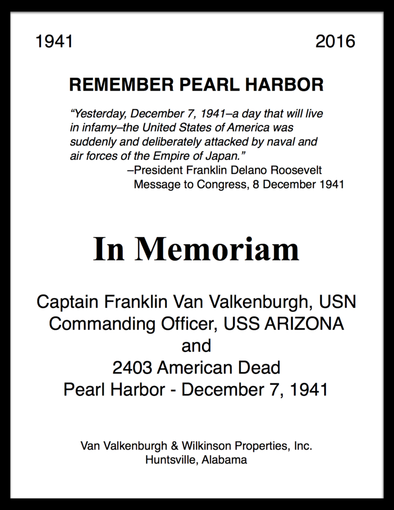 Pearl Harbor Day In Memoriam